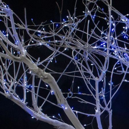 135/ДЗ/СВ03с(F) Ветвь интерьерная с гирляндой Роса h140см, натуральная древесина,белая