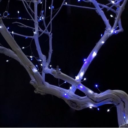 135/ДЗ/СВ03с(F) Ветвь интерьерная с гирляндой Роса h140см, натуральная древесина,белая