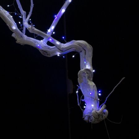 135/ДЗ/СВ03с(F) Ветвь интерьерная с гирляндой Роса h140см, натуральная древесина,белая