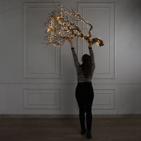 130/ДЗ/СВ03т(Пр)(F) Ветвь интерьерная с гирляндой Роса h130см, натуральная древесина, коричневая 130/ДЗ/СВ03т(Пр)(F) Ветвь интерьерная с гирляндой Роса h130см, натуральная древесина, коричневая