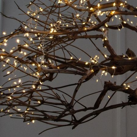 130/ДЗ/СВ03т(F) Ветвь интерьерная с гирляндой Роса h140см, натуральная древесина, коричневая