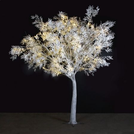 310Гбст/разб/РН/СВ03т/652(F) Ива интерьерная зим. с гирляндой"Роса"желтого цвета h310см d290,белая