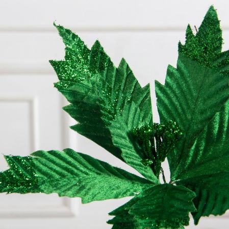 736А/9271-6317/9(F)(Чп) Пуансетия НГ с блёстками h26см(нога h20см d32см) зелёная