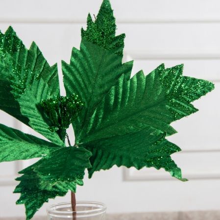 736А/9271-6317/9(F)(Чп) Пуансетия НГ с блёстками h26см(нога h20см d32см) зелёная