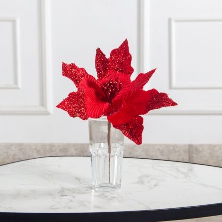 736А/9271-6316/2(F)(Чп) Пуансетия НГ с блёстками h19см(нога h14см d23см) красная