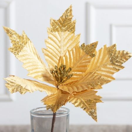 736А/9271-6317/4(F)(Чп) Пуансетия НГ с блёстками h26см(нога h20см d32см) бежевая