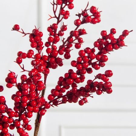 736А/9271-0029(F)(Чп) Ветка с красными ягодами h53см(30+23см) 3 ветки