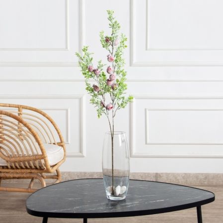 736А/0424-0138(F)(Чп) Ветка заснеженная НГ с гранатами и блёстками h70см(47+23см) 2ветки,11 гранат