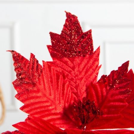 736А/9271-6317/2(Чп)(F) Пуансетия НГ с блёстками h26см(нога h20см d32см) красная