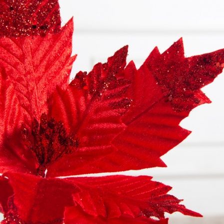 736А/9271-6317/2(Чп)(F) Пуансетия НГ с блёстками h26см(нога h20см d32см) красная