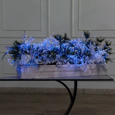 К566/СВ03с(Пр)(F) Композиция искусственная НГ с гирляндой Роса на основании, бело-голубая К566/СВ03с(Пр)(F) Композиция искусственная НГ с гирляндой Роса на основании, бело-голубая