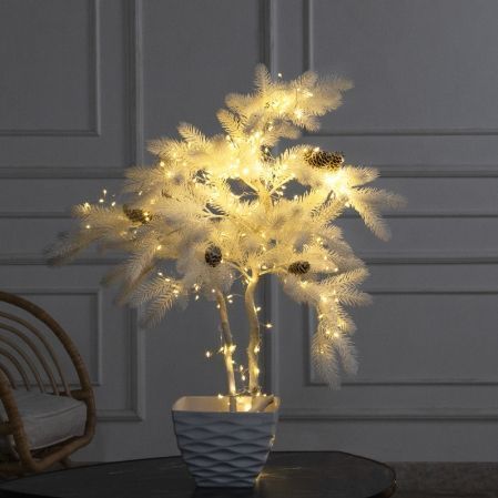 075/ВИТ/653/СВ03т(Пр)(F) Ель искусственная h75см в интерьерном кашпо и гирляндой Роса,белая