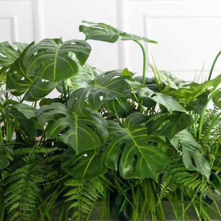 К364-4/1-3(з)(F) Композиция искусственная Зелень микс с монстерой на основании 117х19х5см К364-4/1-3(з)(F) Композиция искусственная Зелень микс с монстерой на основании 117х19х5см