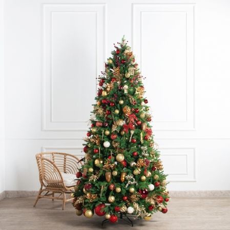 240/538(з)(F) Ель  искусственная  h240 см с украшениями бордовое, золото