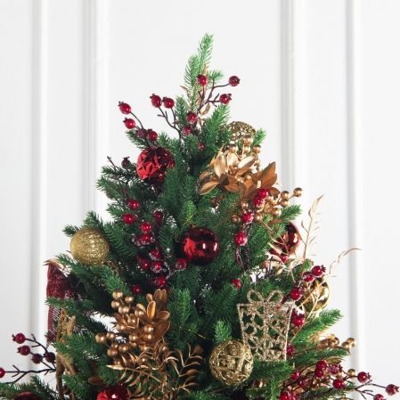 240/538(з)(F) Ель  искусственная  h240 см с украшениями бордовое, золото