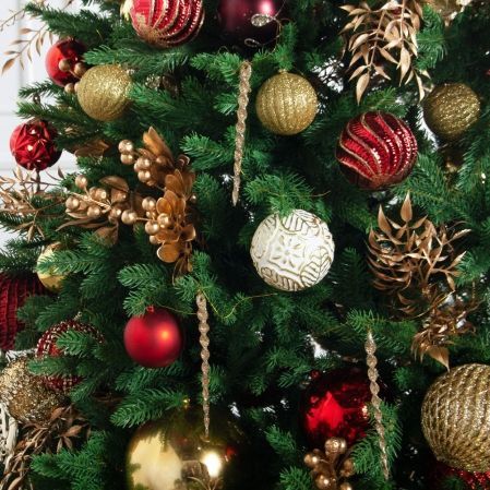 240/538(з)(F) Ель  искусственная  h240 см с украшениями бордовое, золото