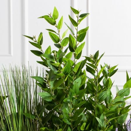 К570-1(з)(F) Композиция искусственная Зелень микс с осокой в кокосовом боксе 100х20х10см