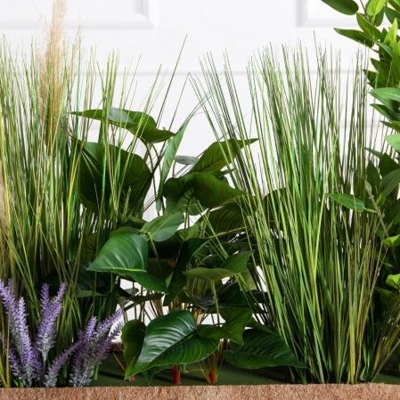 К570-1(з)(F) Композиция искусственная Зелень микс с осокой в кокосовом боксе 100х20х10см