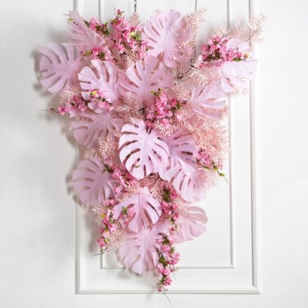 Л54-2(з)(F) Лиана искусственная с тропическими листьями L150см, свес 110см, розовая