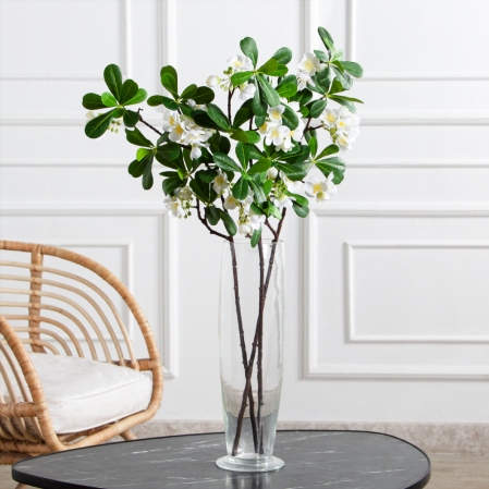 7141А/0287-0344/23(F) Ветка яблони искусственная h74см(4 соцветия) белая