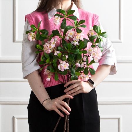 7141А/0287-0344/1(F) Ветка яблони искусственная h74см(4 соцветия) розовая