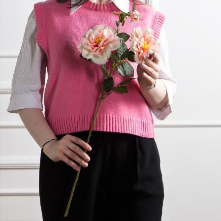 7141А/9122-0348/20(F) Гардения искусственная h72см 2головы 1бутон,бело-розовая