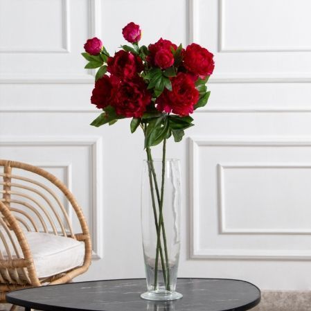 7141А/9122-0346/11(F) Пион искусственный h77см 2головы 1бутон,бордовый