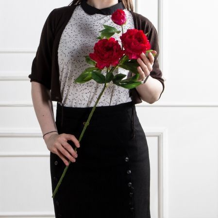 7141А/9122-0346/11(F) Пион искусственный h77см 2головы 1бутон,бордовый