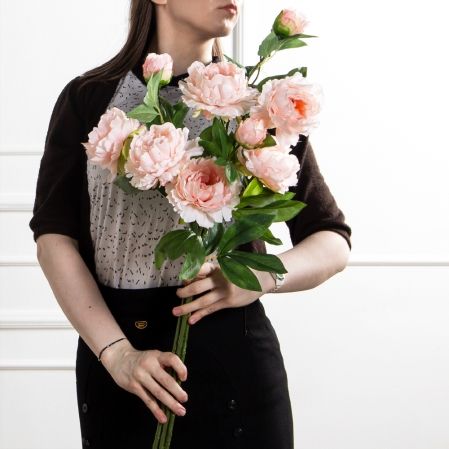 7141А/9122-0346/13(F) Пион искусственный h77см 2головы 1бутон,персиковый