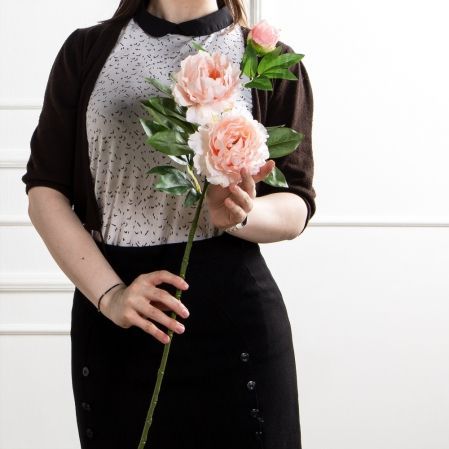 7141А/9122-0346/13(F) Пион искусственный h77см 2головы 1бутон,персиковый