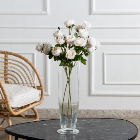 7141А/9122-0350/4(F) Роза кустовая искусственная h55см 7голов,кремовая