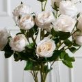 7141А/9122-0350/4(F) Роза кустовая искусственная h55см 7голов,кремовая