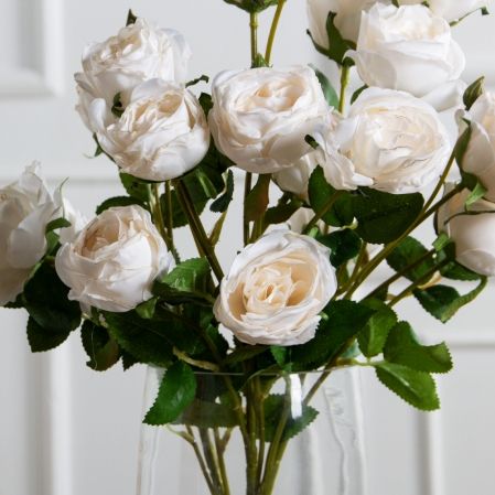 7141А/9122-0350/4(F) Роза кустовая искусственная h55см 7голов,кремовая