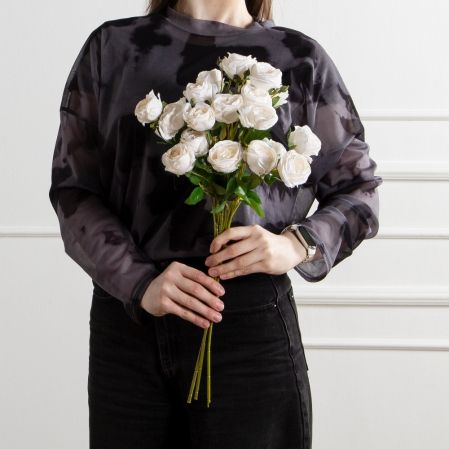 7141А/9122-0350/4(F) Роза кустовая искусственная h55см 7голов,кремовая