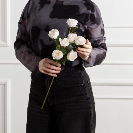 7141А/9122-0350/4(F) Роза кустовая искусственная h55см 7голов,кремовая