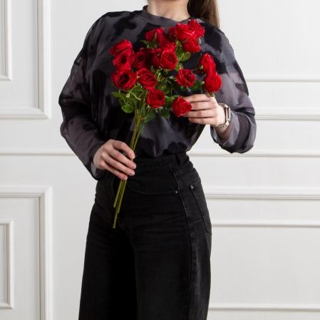 7141А/9122-0350/2(F) Роза кустовая искусственная h55см 7голов,красная