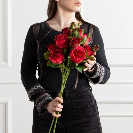 7141А/0108-0360/2(F) Роза искусственная h65см 2головы 2бутона,красная