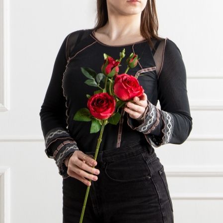 7141А/0108-0360/2(F) Роза искусственная h65см 2головы 2бутона,красная