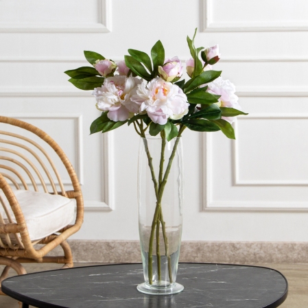 7141А/9122-0349/16(F) Пион искусственный h67см 1голова 2бутона,бело-сиреневый