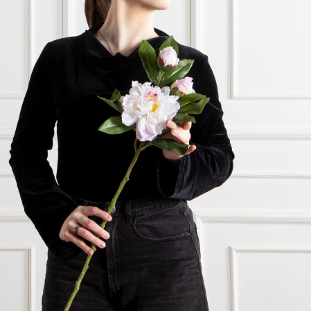 7141А/9122-0349/16(F) Пион искусственный h67см 1голова 2бутона,бело-сиреневый