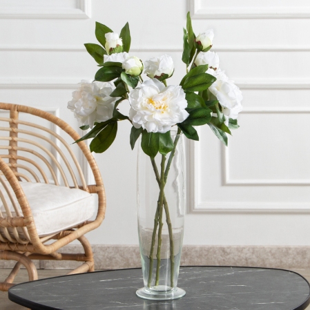 7141А/9122-0349/23(F) Пион искусственный h67см 1голова 2бутона,белый