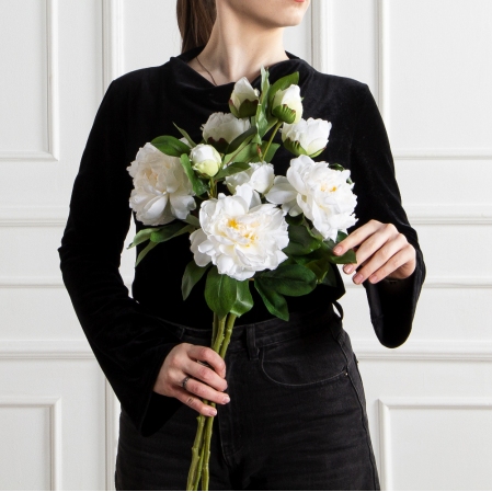 7141А/9122-0349/23(F) Пион искусственный h67см 1голова 2бутона,белый