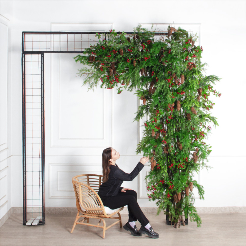 ДЛ183(Пр)(Fix)(F) Декор входной группы хвойный с ягодами h290см на прутьях,пристенный_1
