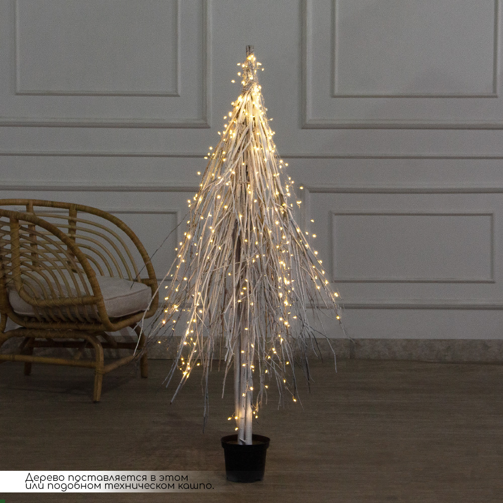 130/РН/СВ03т(Пр)(F) Ель в скандиновском стиле с гирляндой Роса h130см, белая_3