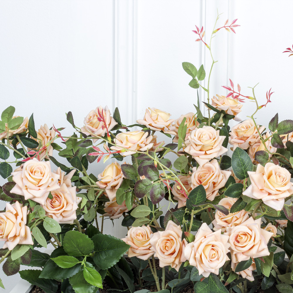 Ц425-1/1(з)(Fix) Композиция искусственная Роза кремов.в кашпо заказчика 120х25хh20см_2