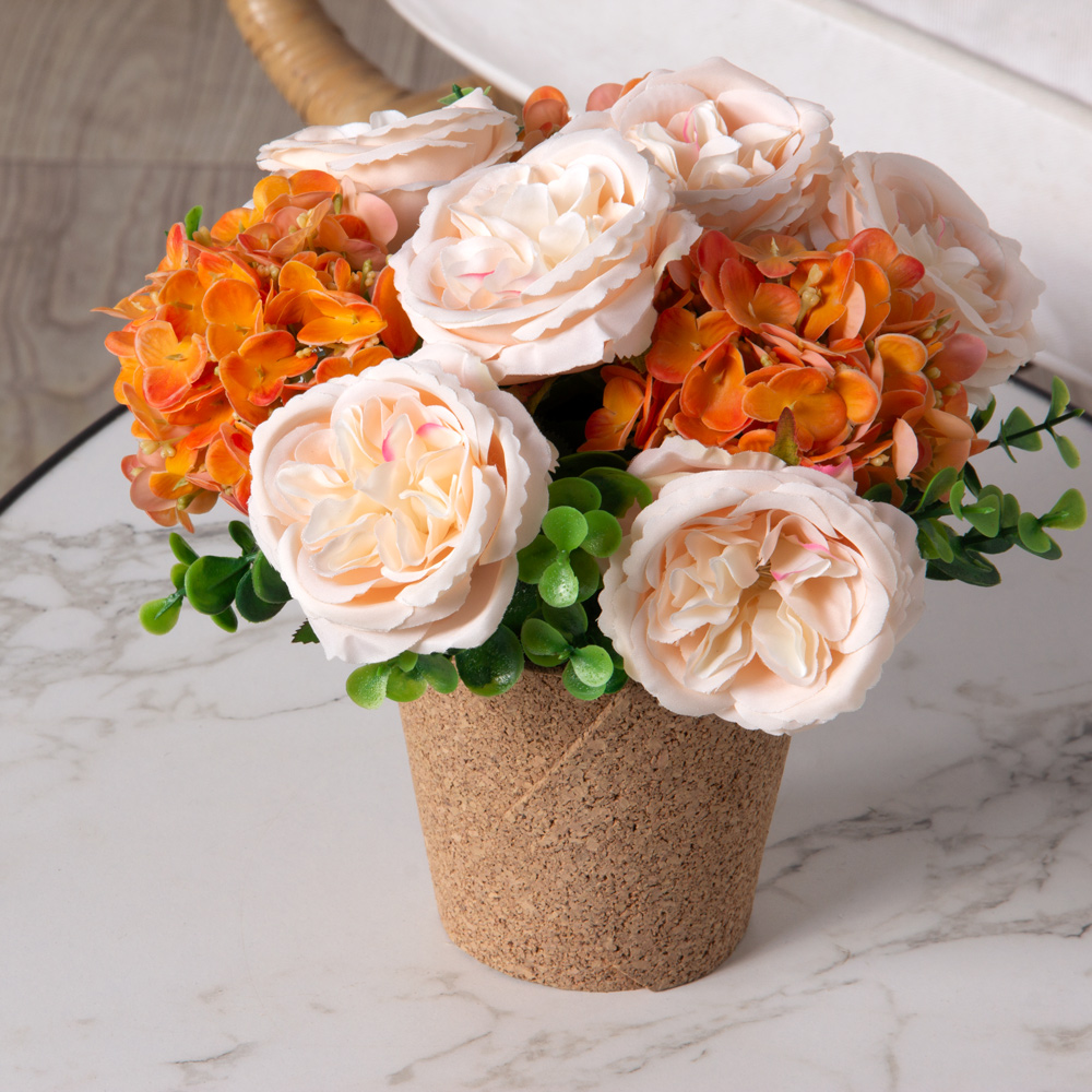 КС24-3 Роза искусственная с гортензией в кашпо (персик)_2