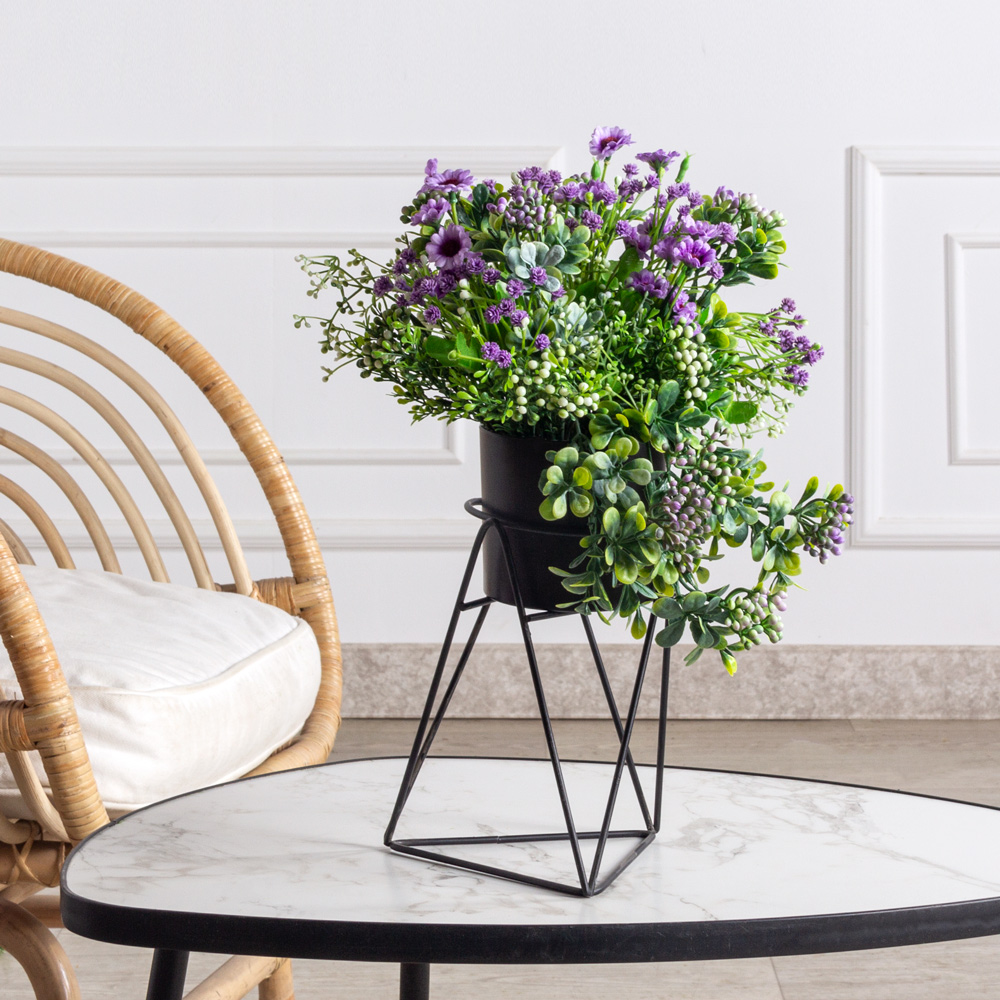 КС/МП47(F) Композиция цветочный микс (фиолет) h18см на металлической подставке h19см _1