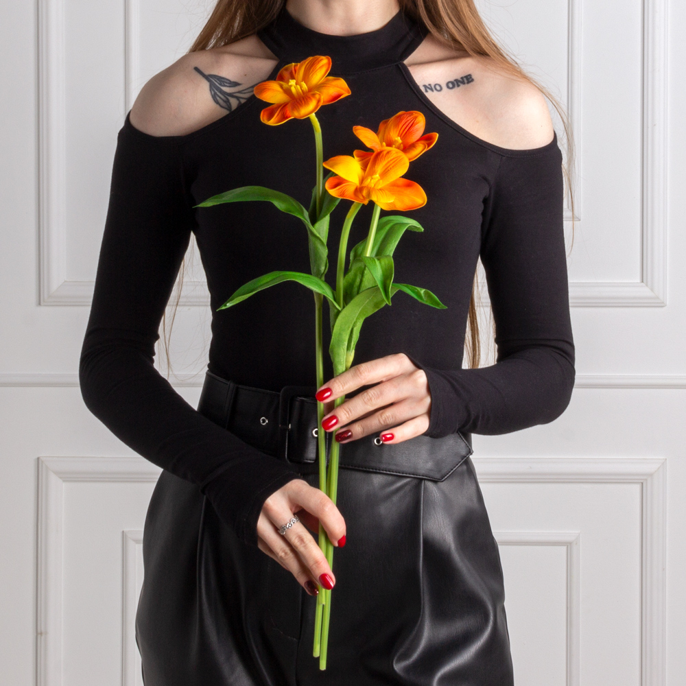 7141А/0443-02/18Р Тюльпан распустившийся искусственный d8см, h50см, оранжевый_3