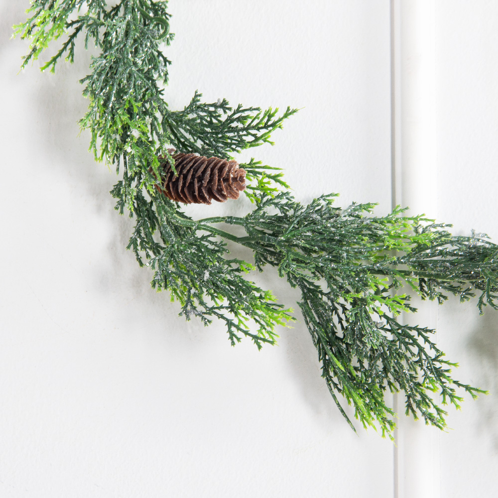 736А/9271-0166(Чп)(F) Гирлянда туя Нг с шишками и блёстками h150см_4