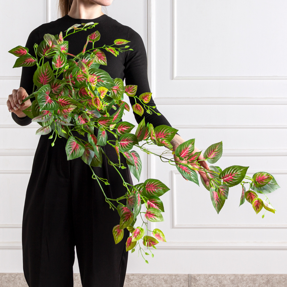 7144А/0016-353(F) Плющ колеус искусственный 9 частей h100см (латекс), красно-зеленый_2